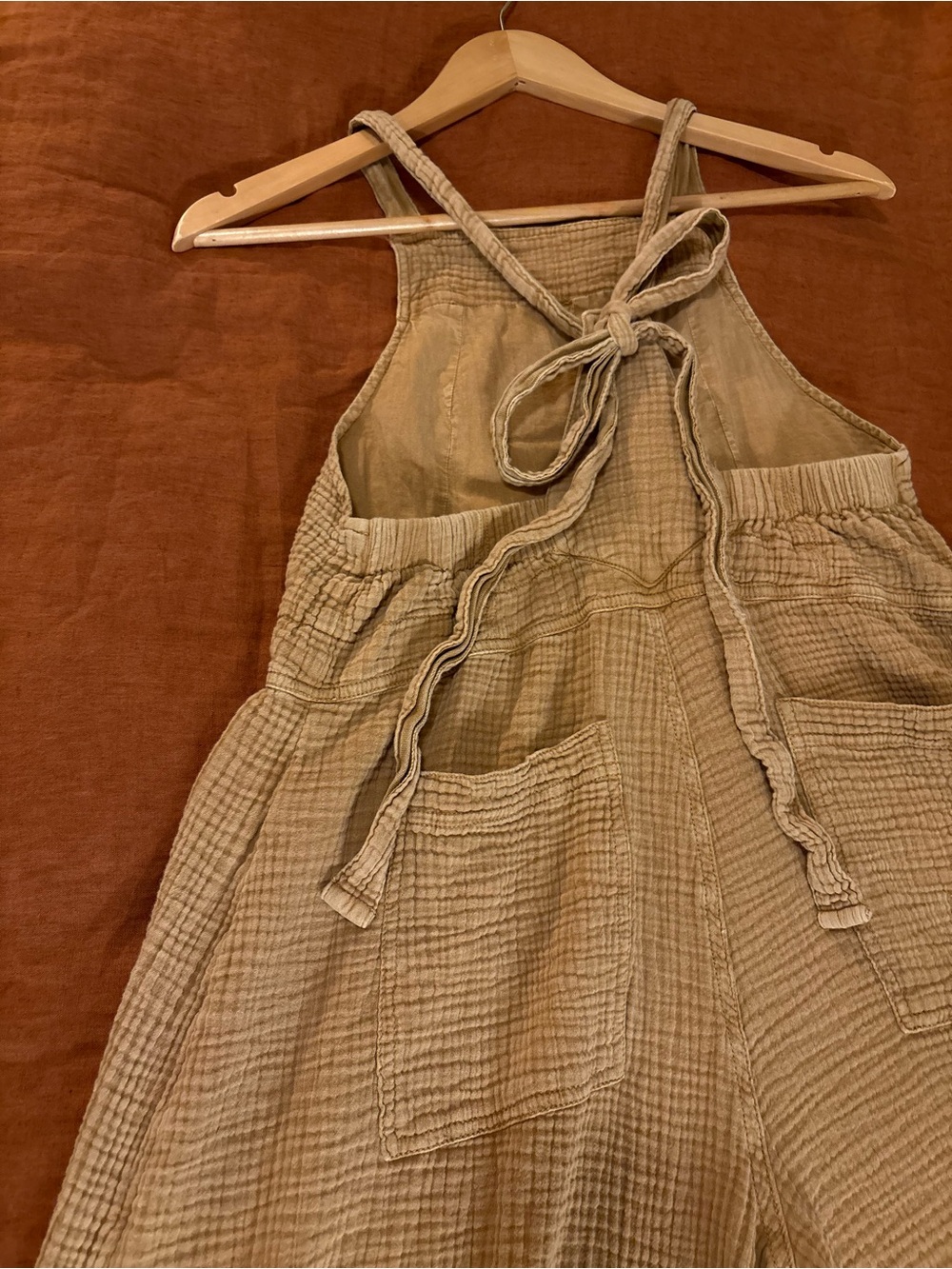 Free People Cyprus Ave Mustard Wide-Leg Cotton Overalls SZ XS - Picture 13 of 16